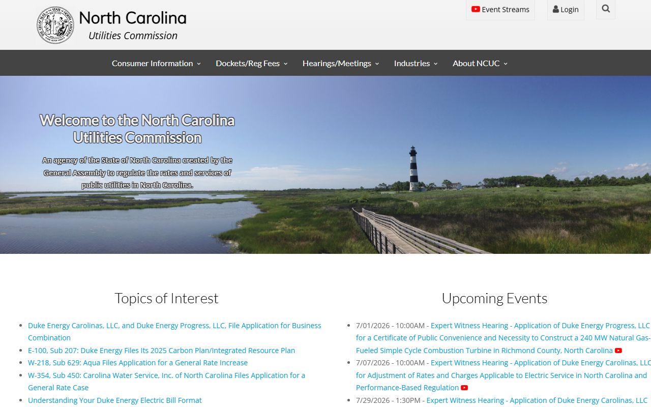 North Carolina Utilities Commission homepage used for Greensboro telecom verification context